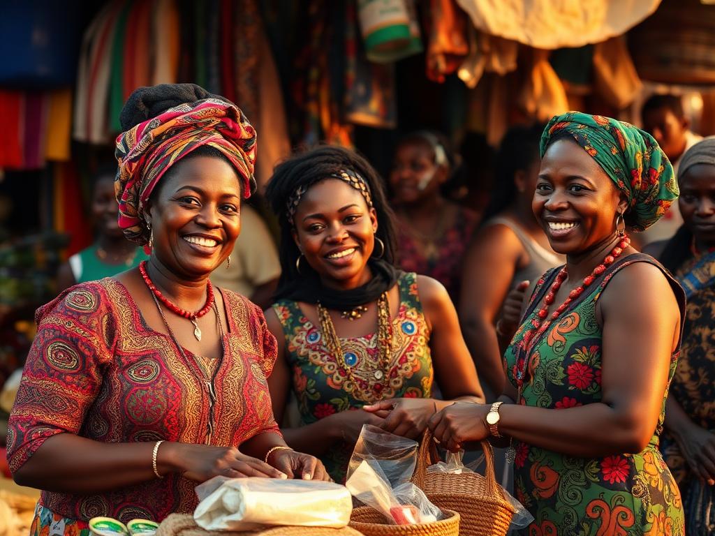 Women entrepreneurs at a vibrant marketplace